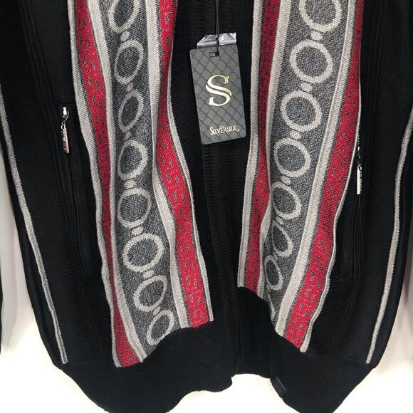 Silversilk Italian Connection Black Geometric Buckle Fur Knit Pullover  NEW - Picture 8 of 16